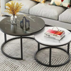 Set of 2 Tables Nesting Coffee Table Round Table Side Table with Living Room