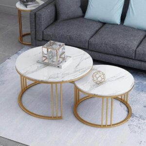 Set of 2 Tables Nesting Coffee Table Round Table Side Table with Living Room